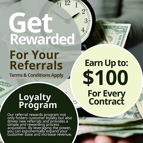 A poster with an advertisement for a referral program.