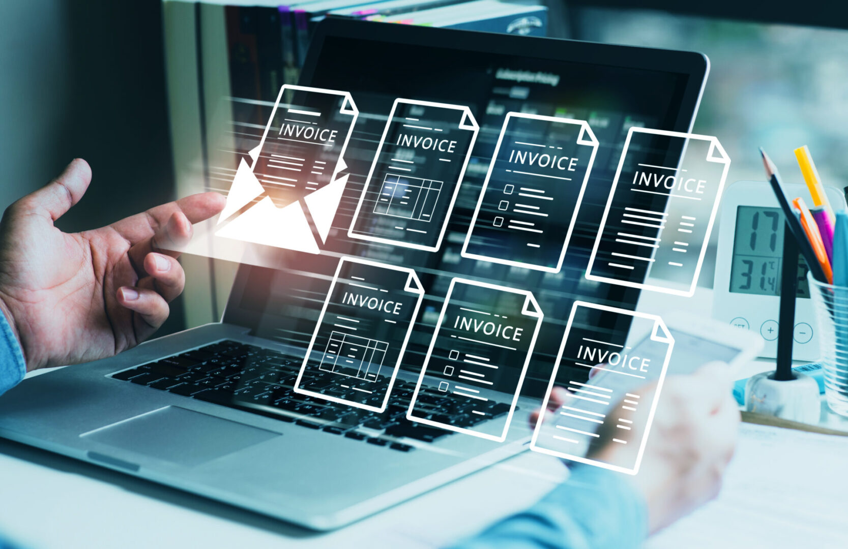 Financial report and banking management with E invoice bill.digital nline statements.c2c online money payment concepts